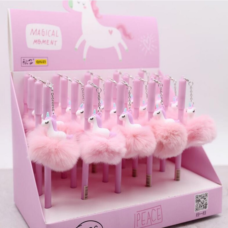 Kawaii licorne boule peluche pendentif Gel stylo mignon 0.5mm encre noire neutre stylo promotionnel papeterie fournitures scolaires