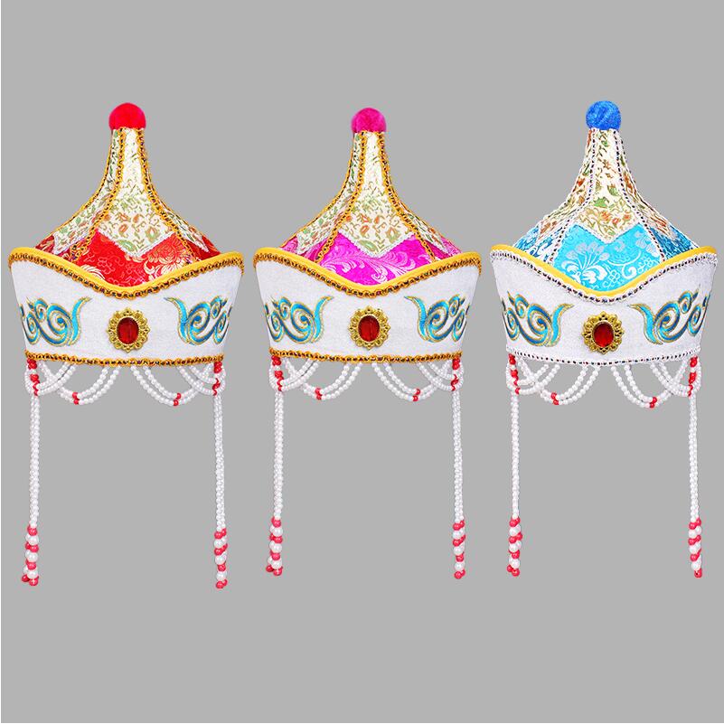 Accessoires de costume mongol pour femmes, chapeau rouge de mongolie, belle casquette de danse sur scène mongole, vêtements de tête de princesse cosplay