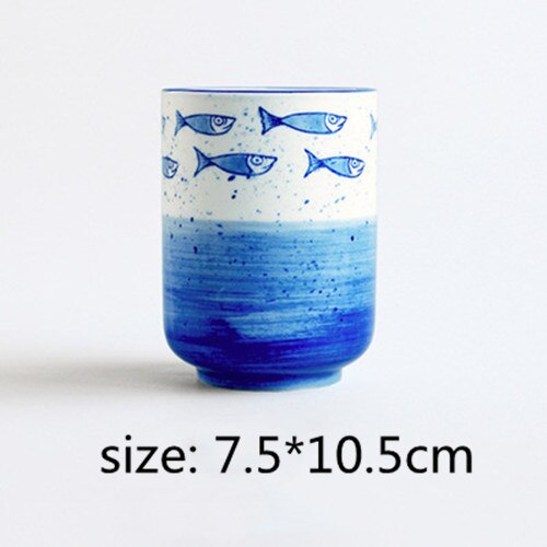 Grote waterbeker in japanse stijl, beschilderde watermok, theekop van steengoedkeramiek, handbeschilderd keukendrinkgerei, rechte theekom: En