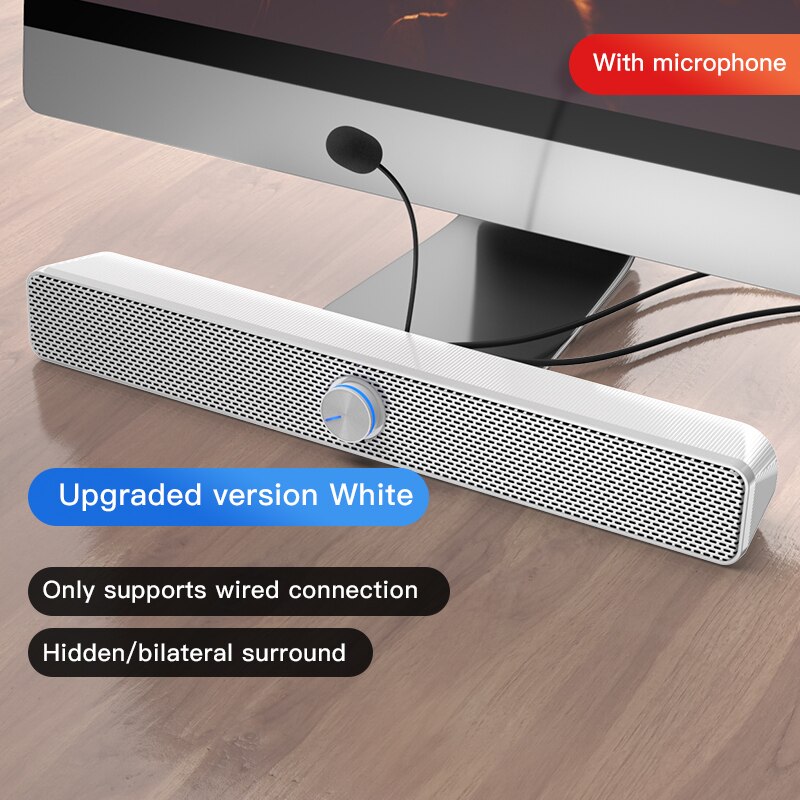 Bluetooth Computer Speaker USB Wired Powerful Bar Stereo Subwoofer Bass Speakers Surround Soundbar for PC Laptop TV Loudspeaker: wired with mic W