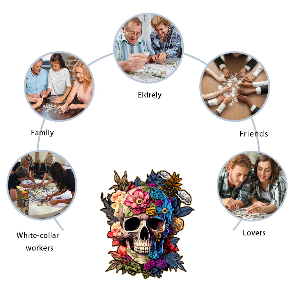 Puzzle in legno con teschio artistico, pezzi unici a forma di animale, giocattoli antistress, gioco per il tempo libero fai da te per la famiglia, decorazioni per la casa