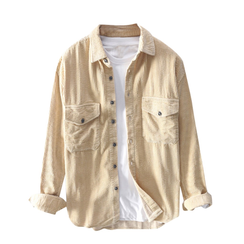 Fløjlsskjorte herre laple efterår vinter toppe lange ærmer herre skjorter casual slim fit camisa hombre  d91101: Beige / Xxxl