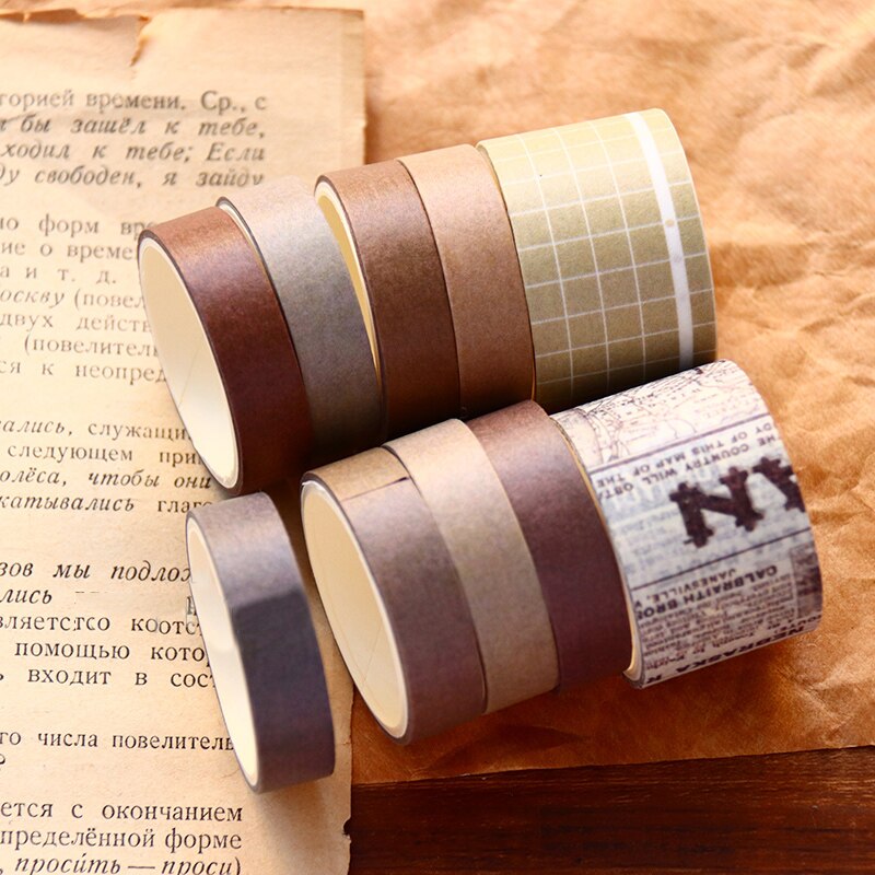 7rolls/box Vintage Kraft Paper Grid/Ticket/Map/English Manuscript/Number/Alphabet/Week Washi Tape DIY Scrapbooking Masking Tape: fu gu yin xiang