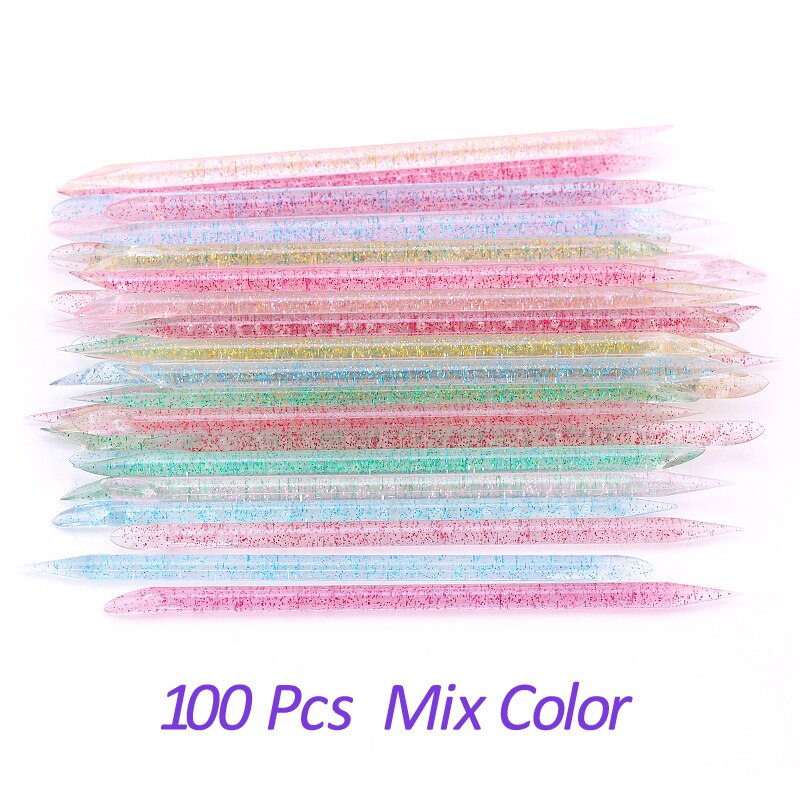 20/50/100 Pcs/Lot bâton d'ongle en cristal Double face cuticule poussoir outils de suppression réutilisable coloré bâton Nail Art soin manucure ensemble: YELLOW
