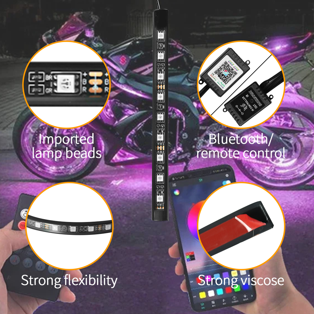 Motocyklowe doprowadziło Lampy Dekoracyjne Podświetlenie Podwozia RGB Wodoodporne Sterowanie Aplikacją Pilotem robić ATV UTV Motocykla Światło Atmosferyczne