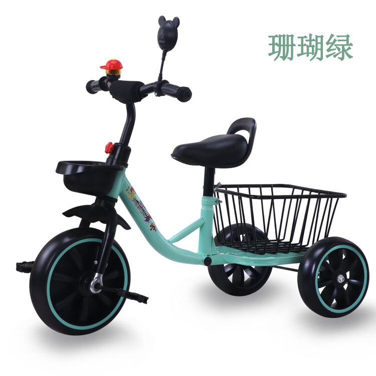 LazyChild Children&#39;s Tricycle Bicycle 2--6 Years Old Baby Bike Baby Carriage Toy Car With Music Light High Carbon Steel Frame: green 