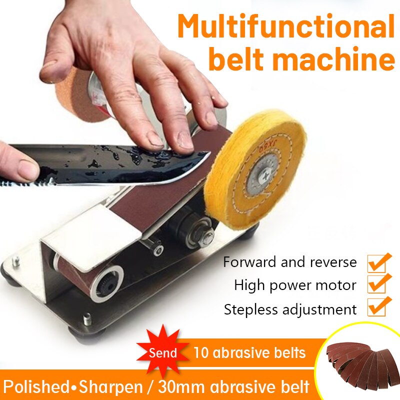 110V/220V Multifunctional Mini Electric Belt Sander DIY Polishing Grinding Machine Cutter Edges With 10PCS Belt Sharpener Tool