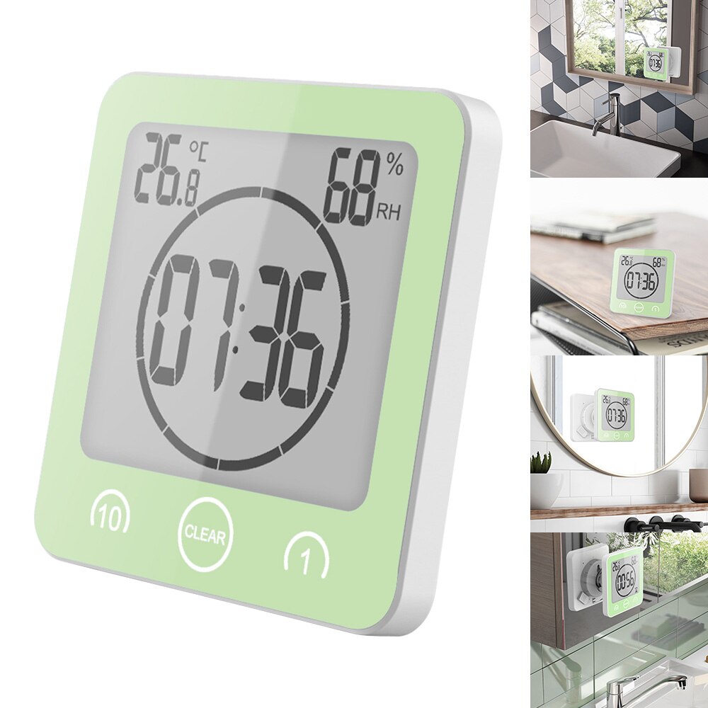 1-10 Minuten Countdown Waterdichte Digitale Lcd Display Wandklok Met Ondersteuning Sucker Thermometer Hygrometer Voor Badkamer
