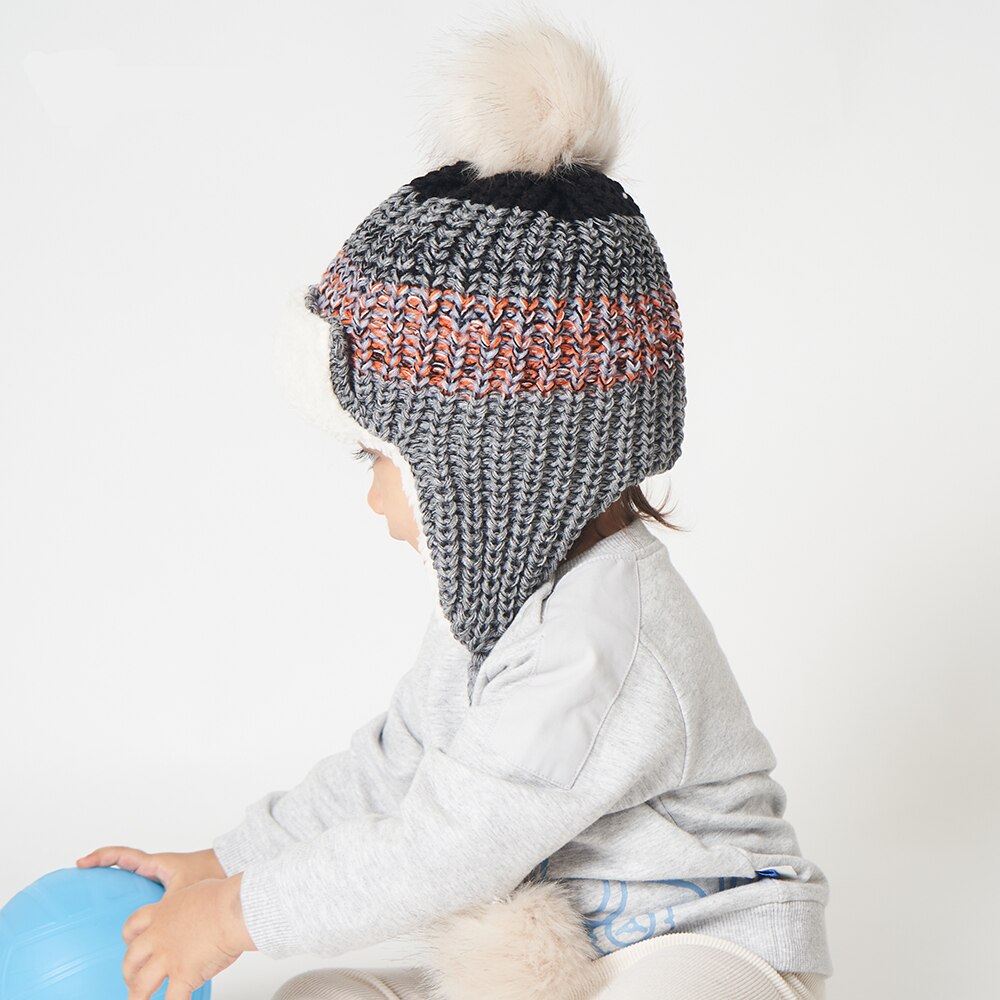 Baby vinter pompon hue strik børne hue til drenge og piger med fleece foring bomber caps til børn