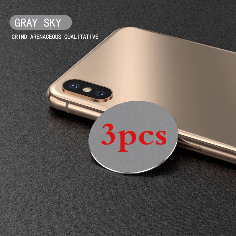 Adhesivo para iphone, placa de Metal, disco, hoja de hierro, soporte magnético para teléfono móvil, accesorios para coche, soporte magnético para teléfono, novedad de: gray FD  3pcs
