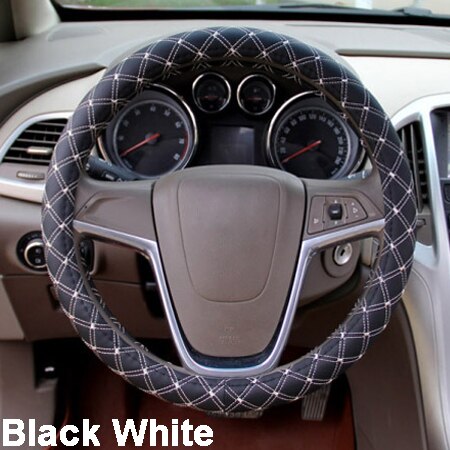 Huier Auto Stuurhoes Koreaanse Mode Stijl Auto Styling Anti-Slip 4 Seizoenen Universele Auto Stuurwiel Auto protector: Black White