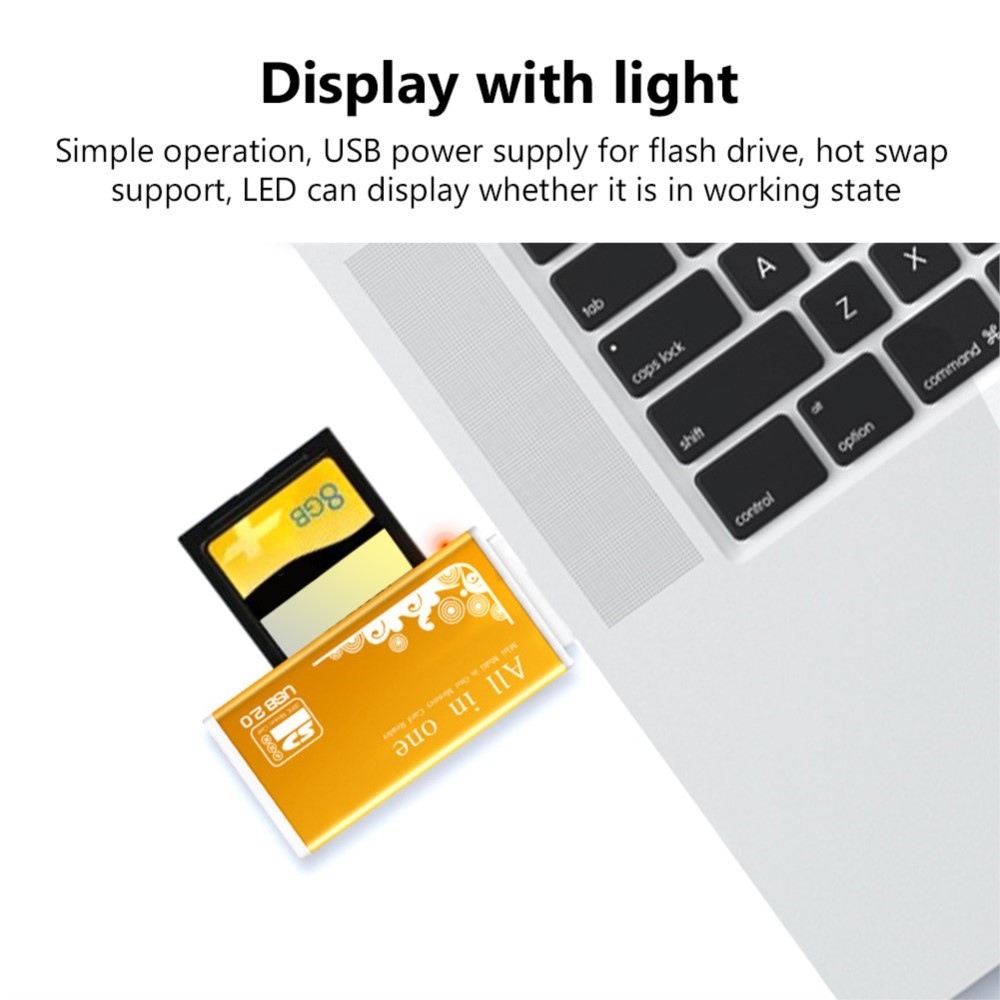 Lector de tarjetas múltiples de aluminio todo en uno, adaptador de lector de tarjetas de memoria para tarjeta Micro TF SD SDHC MMC MS Pro M2 MS Duo T-Flash Card