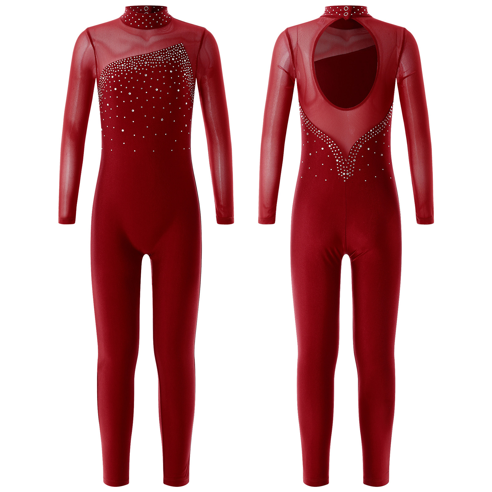 Piger børn langærmet ballet-danselotard med rhinsten sport træningsbodysuit jumpsuits dansetøj til gymnastik kunstskøjteløb: 4xl / Elfenben