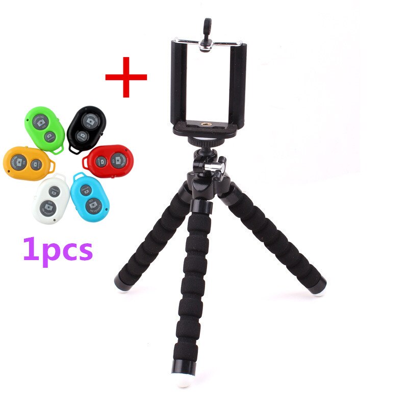 Flexible Octopus Tripod Bracket Selfie Stand Mount + Wireless Bluetooth Timer Remote Shutter Button For IPhone 6 7 SamsungS6: Black and Shutter