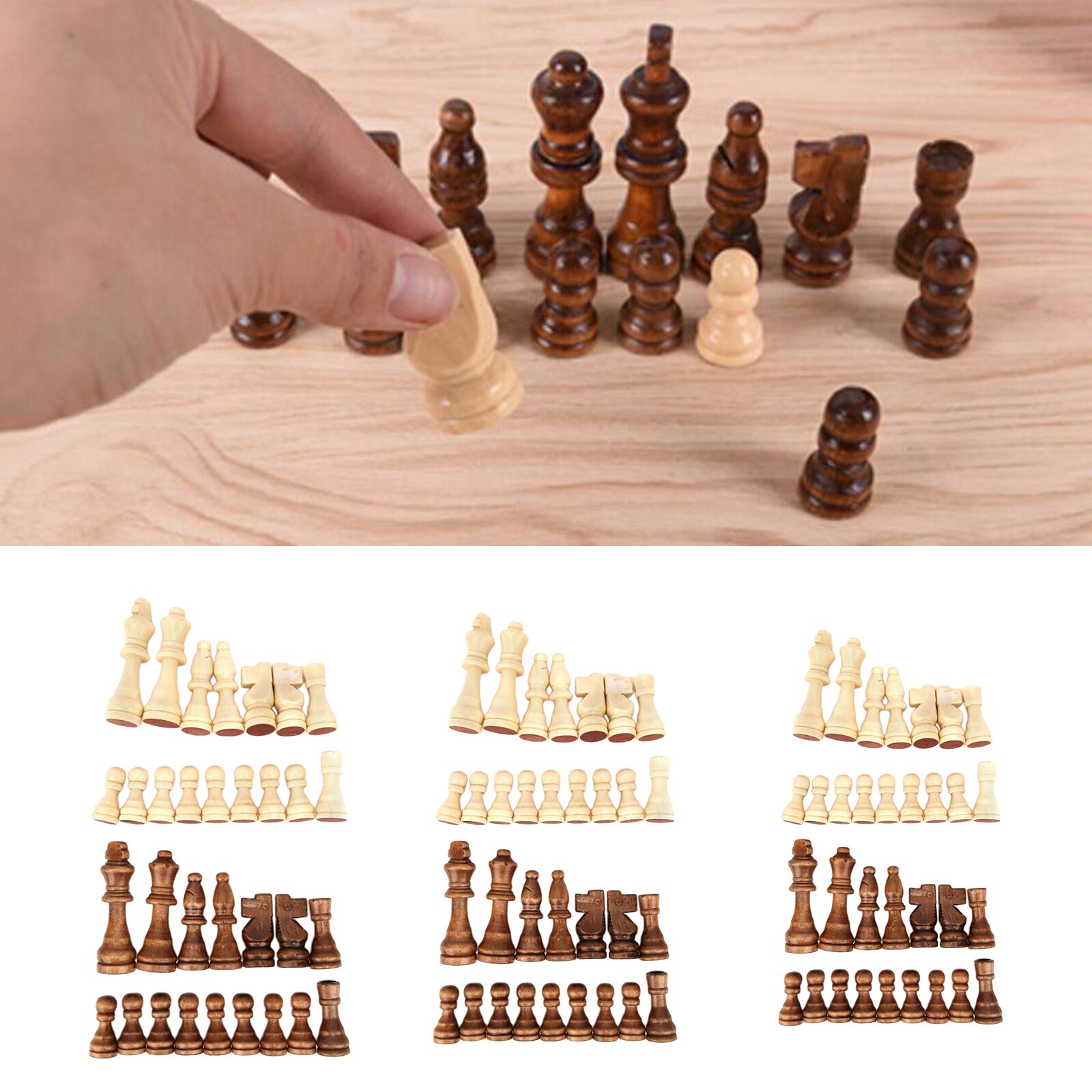 32x Handmade Wooden Chess Pieces Wooden Replacement Chess Figures