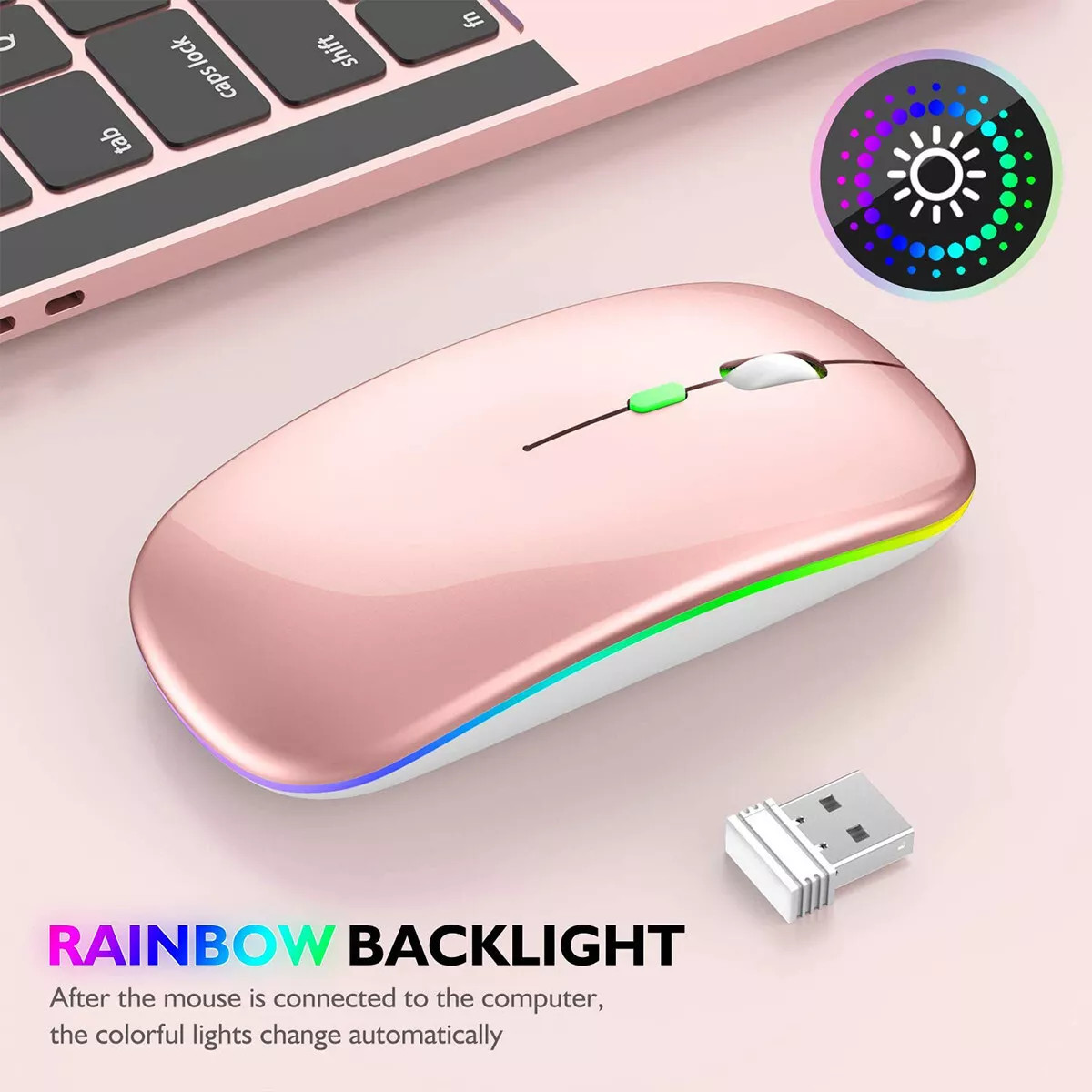 LED Wireless Mouse Bluetooth-compatible 2.4GHz Slim Rechargeable Silent Mice RGB Ergonomic Gaming mouse for Computer Laptop PC
