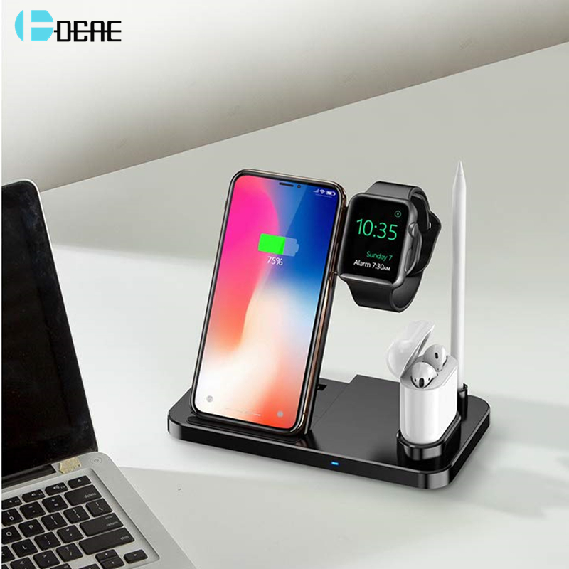 DCAE 4 in 1 Draadloze Opladen Dock Station Qi Charger Stand voor Apple Horloge iWatch 5 4 3 2 1 airPods iPhone 11 XS XR X 8 Samsung