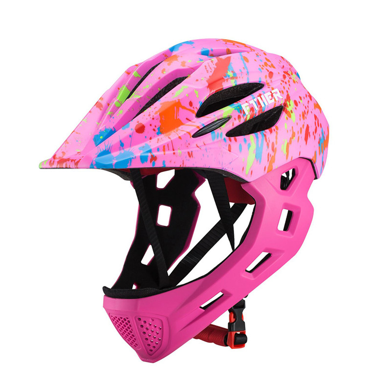 LED Kinder Volle Gesicht Mountainbike Helm Balance Bike Sport Sicherheit Kinder Voll Abgedeckt Helme Downhill Roller BMX Kind 46-53CM: pink color