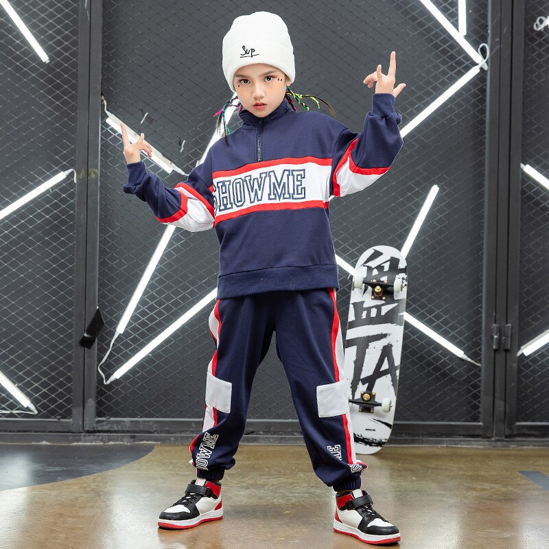 Spring Two Pieces Children's Sports Suit Boys Hip-hop Street Dance Clothes Girls Jazz Breaking Outfit Kids Clothing