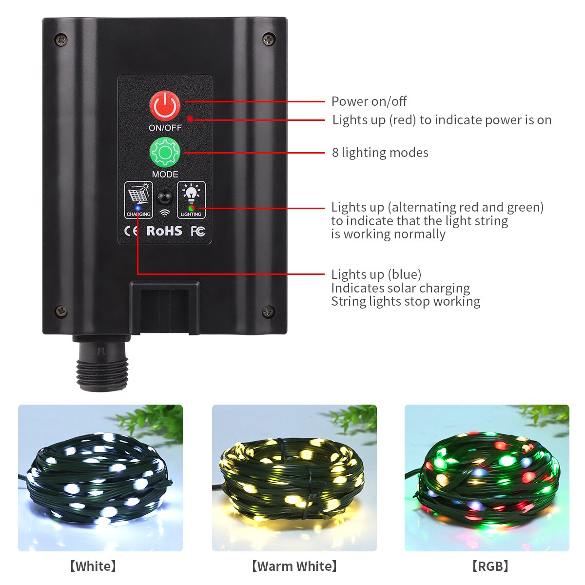 Lederen LED Solar String Fairy Lights 100M Kerstverlichting Waterdichte buitenslinger Krachtige zonnelamp voor tuindecoratie