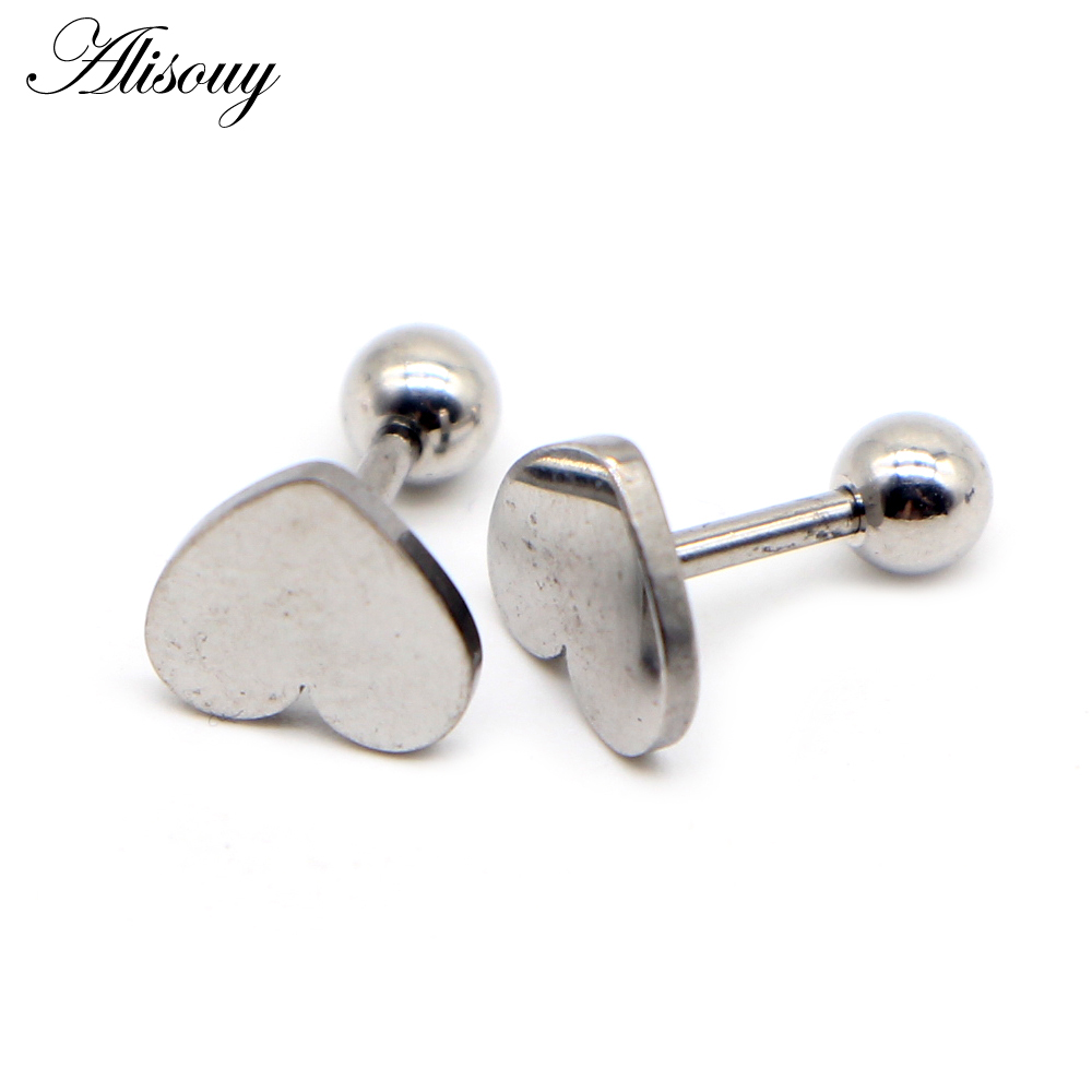 Alisouy 2Pcs Rvs Oorbellen Kleine Engagement Minimalistische Hart Liefde Stud Goud Zilver Kleur Stud Oorbellen Leuke