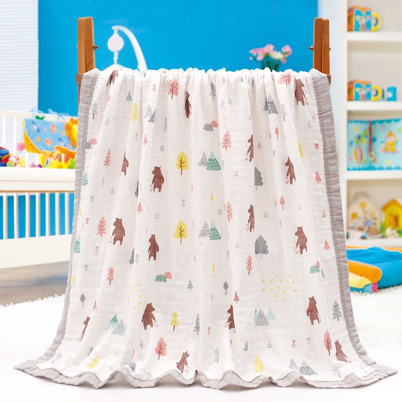 Baby badehåndklæde 110 x 110cm brede kanter 6 lag bomuldsgasbind, spædbarnssengetøj sommer tæppe til nyfødte børn: 06