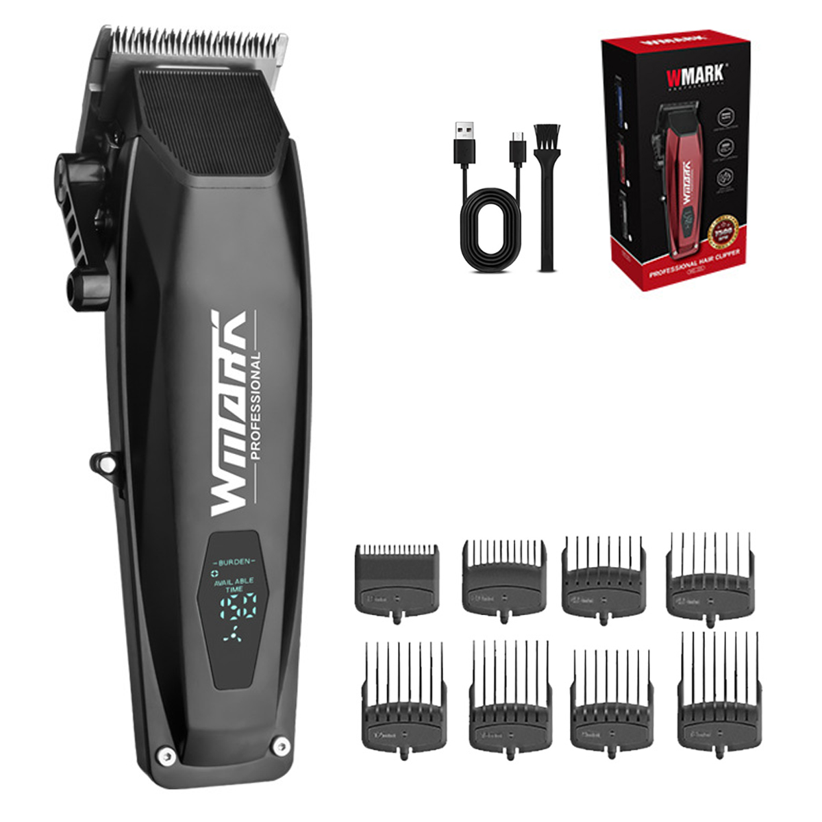 WMARK NG-125 Máquina para cortar cabello para hombres Cuchillas de cerámica Pantalla LCD Puerto USB Máquina cortadora de cabello Máquina cortadora de cabello: Rosa