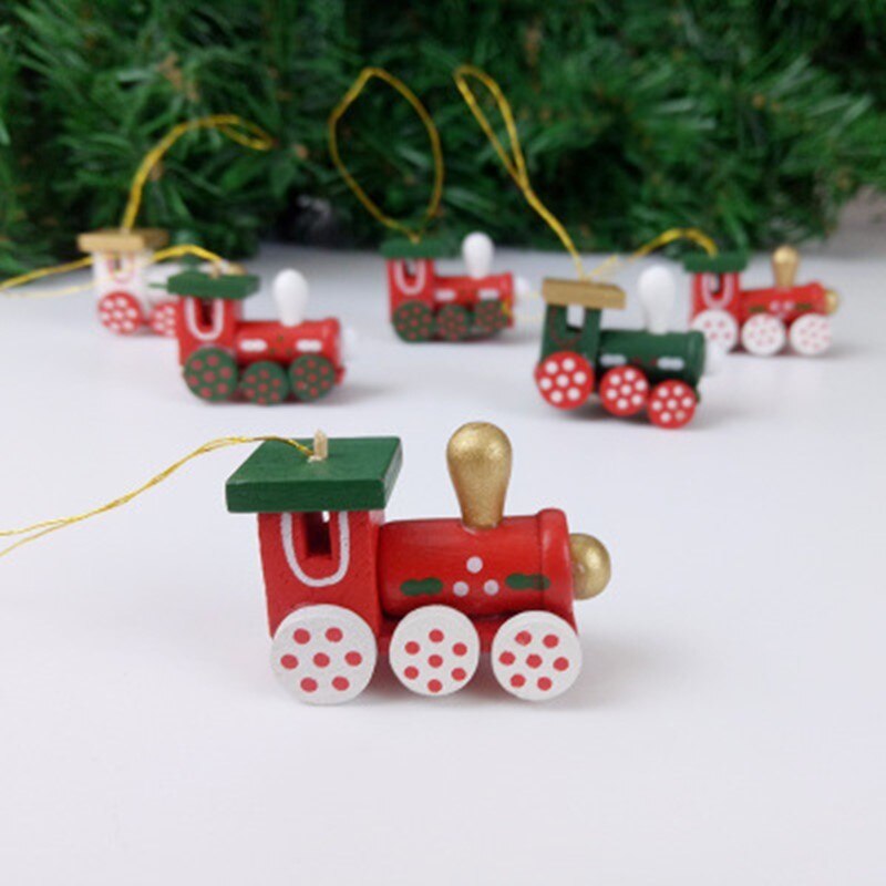 6PCS/Set Christmas Decorations Wood Painted Train Heads Cartoon Year Showcase Window Christmas Tree Hanging Decoration Kids