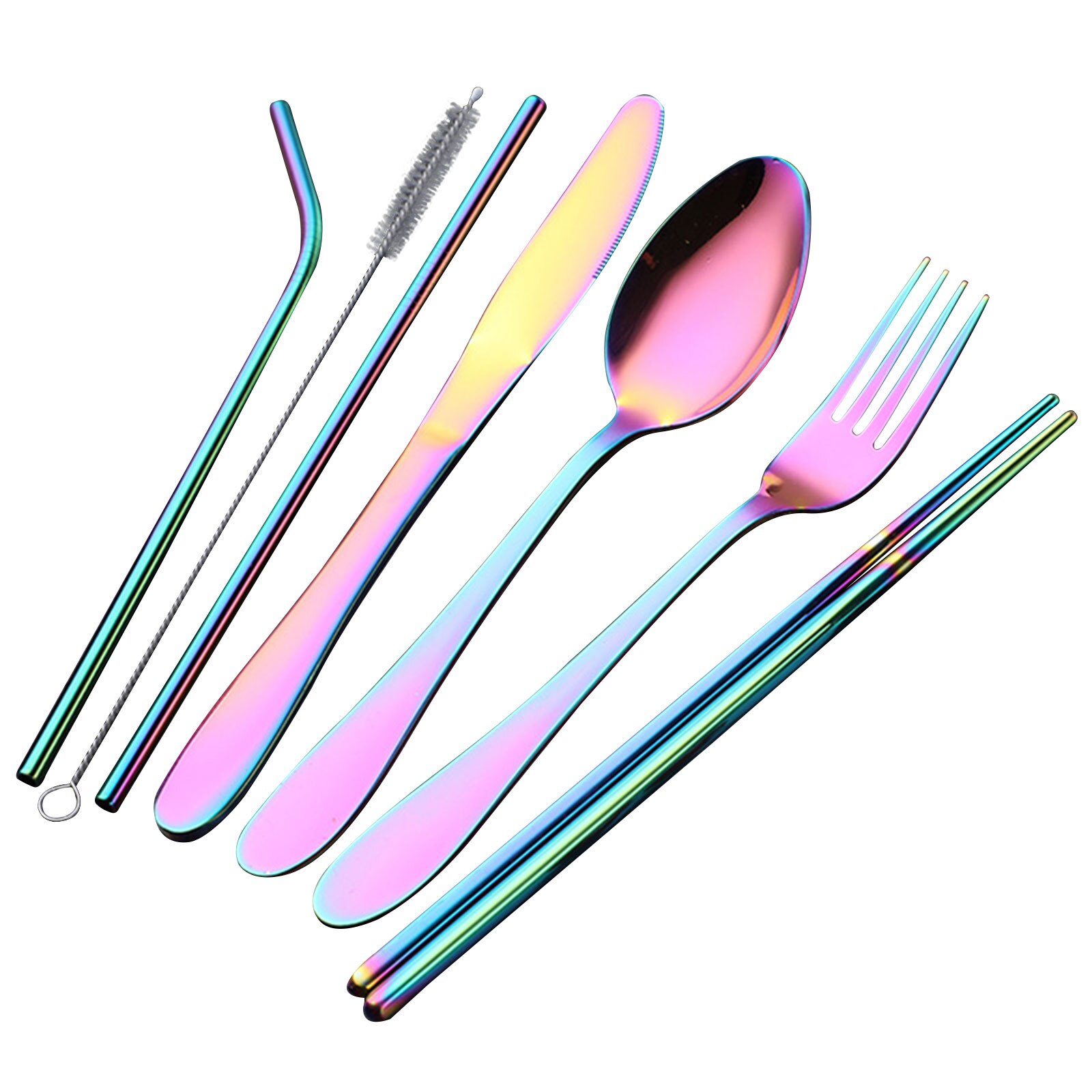 1set Tableware Reusable Travel Cutlery Set Camp Utensils Set with stainless steel Spoon Fork Chopsticks Straw Portable case: MULTI