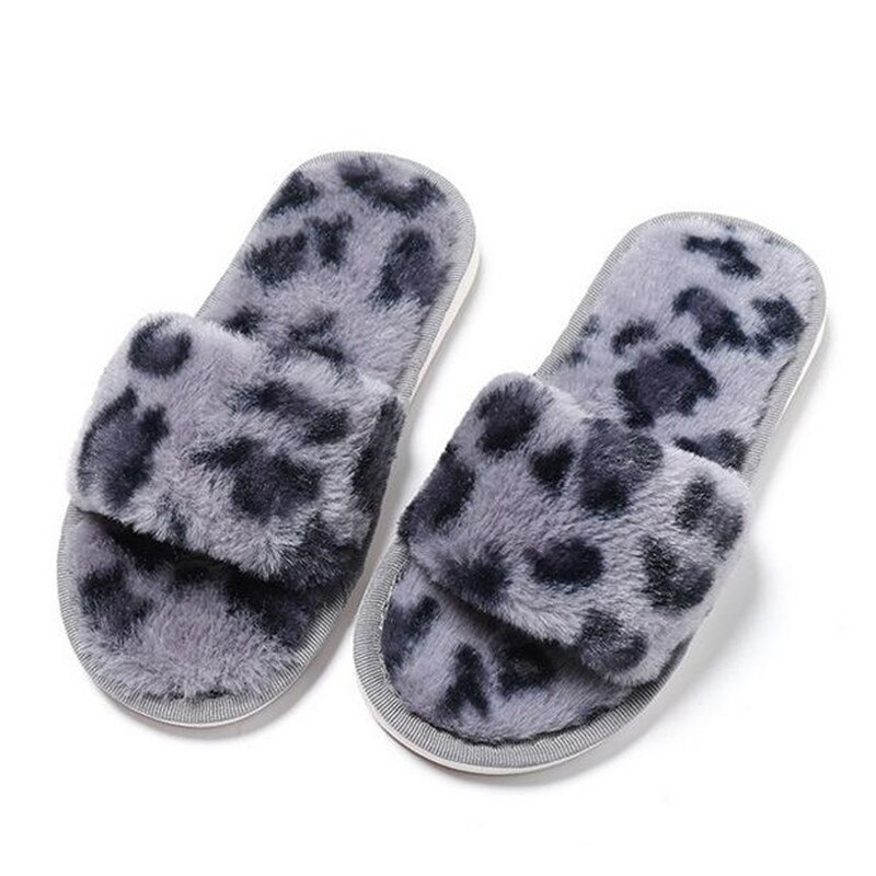 Barn leopard bomull tofflor hem halkfria stum skor barn vinter varma plysch tofflor coola pojkar tjejer tofflor med öppen tå