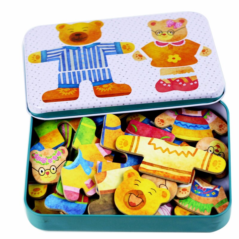 Beren Dressing Magnetische Game Speelgoed Voor Kinderen Houten Jurk Veranderen 3D Puzzels Kids Vroege Training Jigsaw