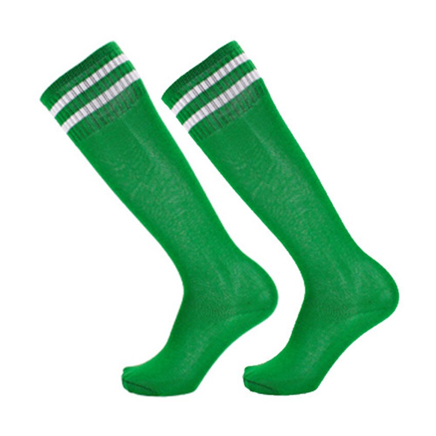 Calcetines de fútbol antideslizantes para niños, medias por encima de la rodilla para estudiantes, de rayas, 3 par/lote: Verde