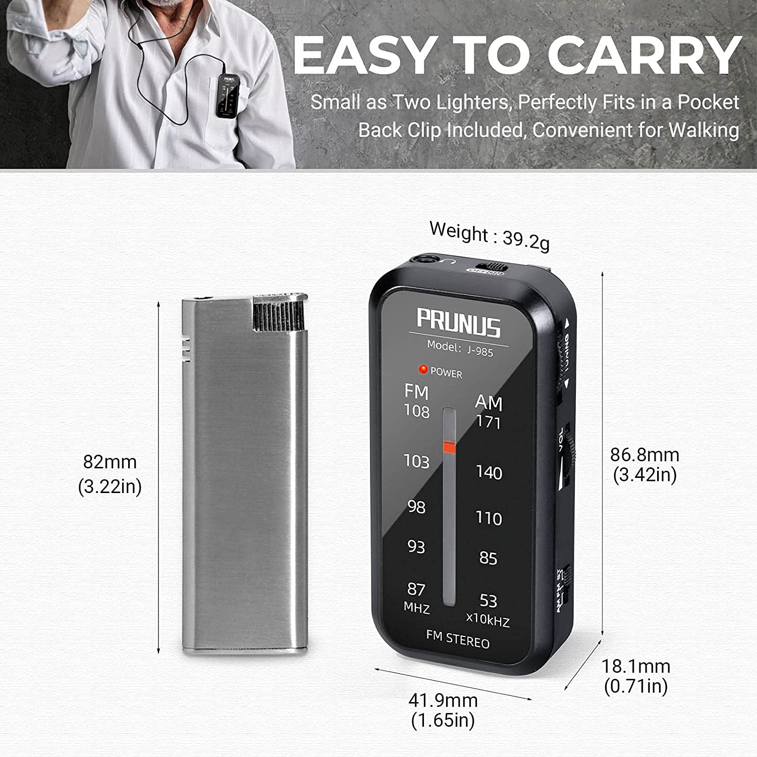 PRUNUS Pocket Radio Mini walkman AM FM Radio Hand Stereo Portable Radios Portable Music Playe AAA Batteries with Headphones