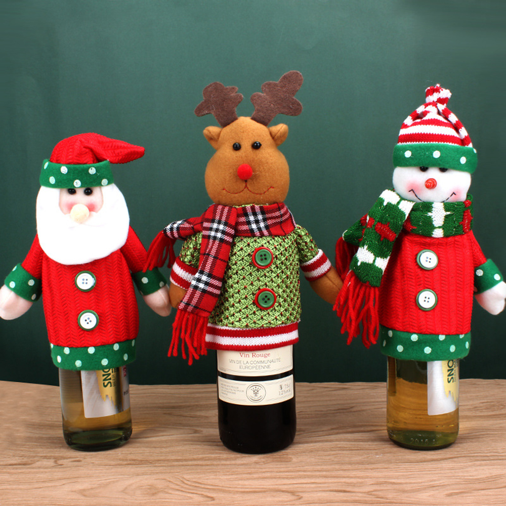 Christmas Wine Bottle Cover US Nordic Winter Xmas Champagne Bottle Clothes Cartoon Home Party Decoration Supplies
