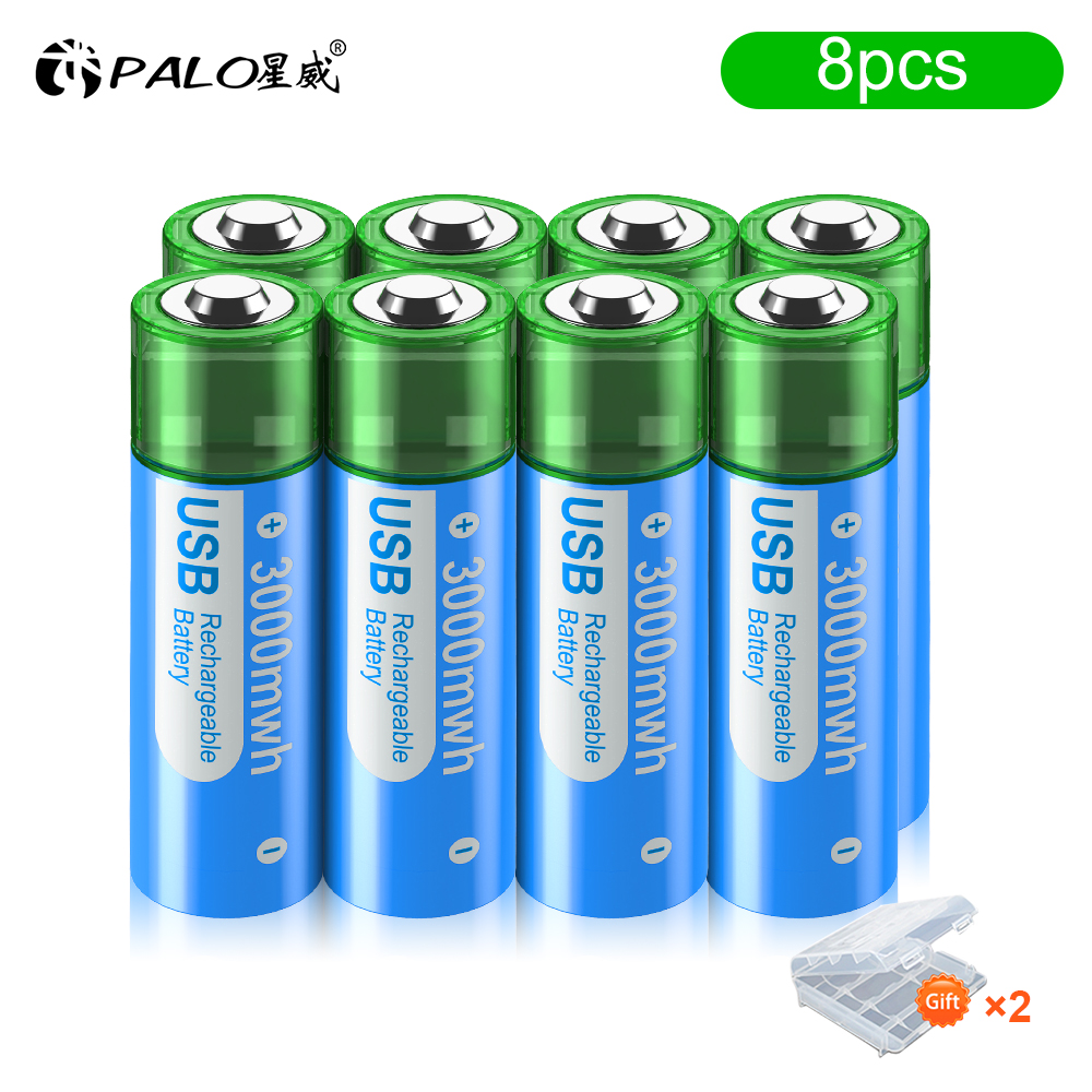 PALO 3000mWh 1.5V AA Li-ion battery HR6 AA USB Rechargeable Lithium batteries 2A AA USB Port Charging Battery With Battery Box: Yellow