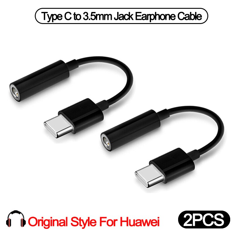 Type  c 3.5 jack øretelefon audio aux kabel til xiaomi samsung usb c  to 3.5mm hovedtelefonadapter til huawei  p20 p30 pro mate 20 30: 2 stk-sort huawei