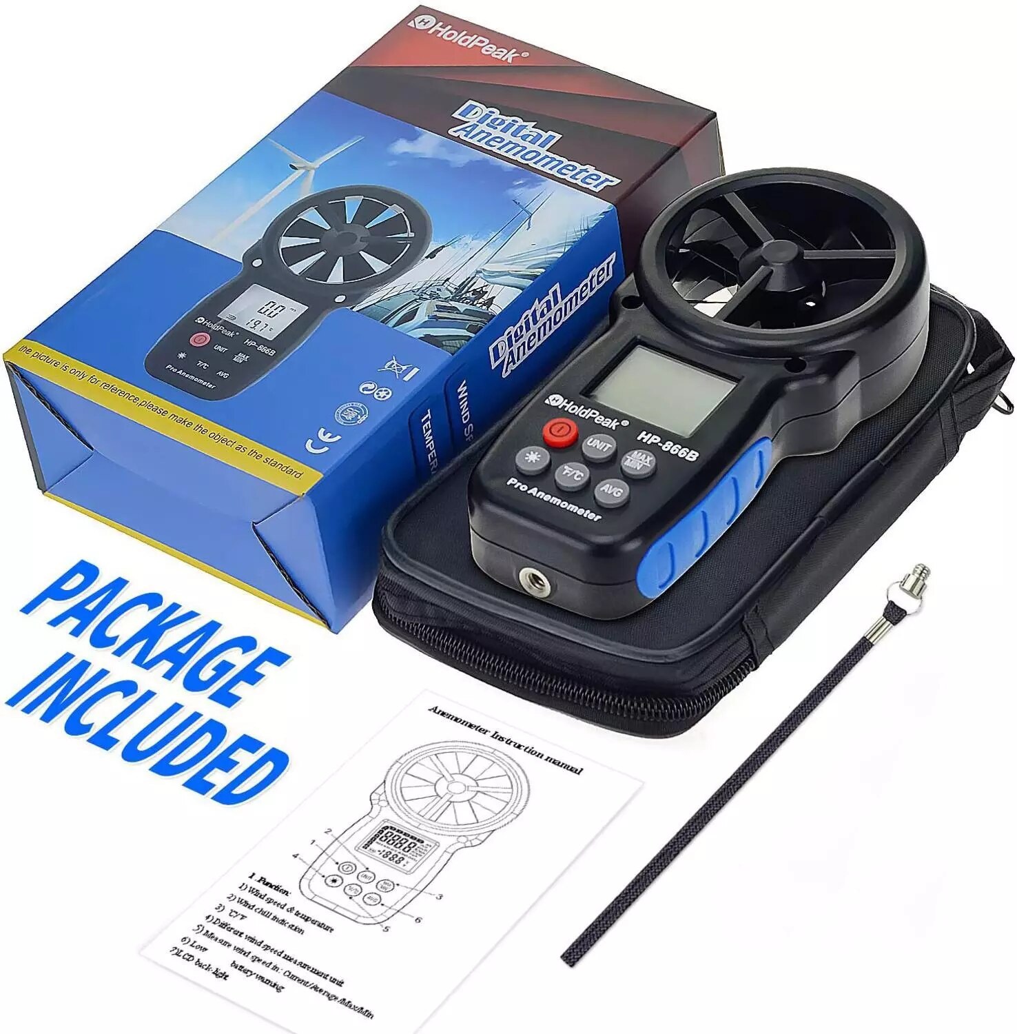 HoldPeak HP-866B Digital Anemometer Wind Speed Meter Measures Wind Speed Temperature Wind Chill HP866 Measure Tool
