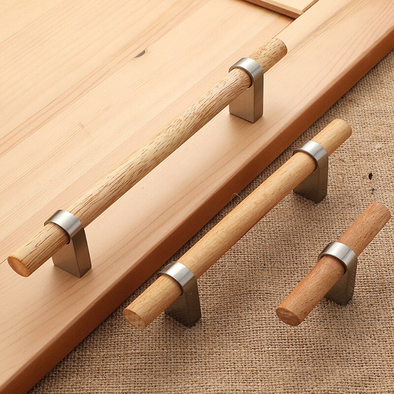 Simple Solid Wood Drawer Handle European Style Anti-collision Hardware Cabinet Door Wardrobe Door Handle