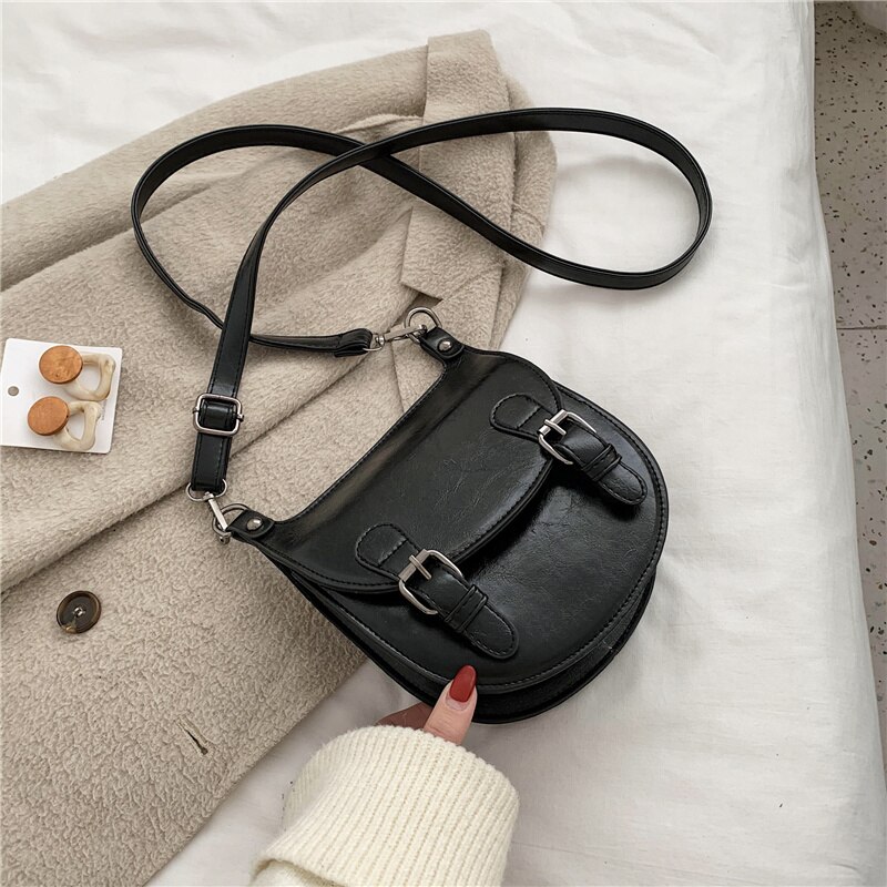 Kleine PU Leder Schulter Bote Taschen Für Frauen Einfarbig Crossbody Reise Handtaschen Dame Kreuz Körper Tasche: Schwarz