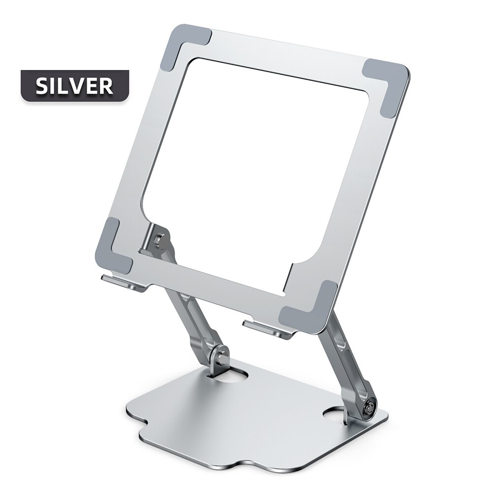 Senior Aluminum Alloy Tablet Holder Adjustable Folding Desktop Stand For iPad Air Mini Pro 11 12.9 inch Tablets Heighten Support: Silver