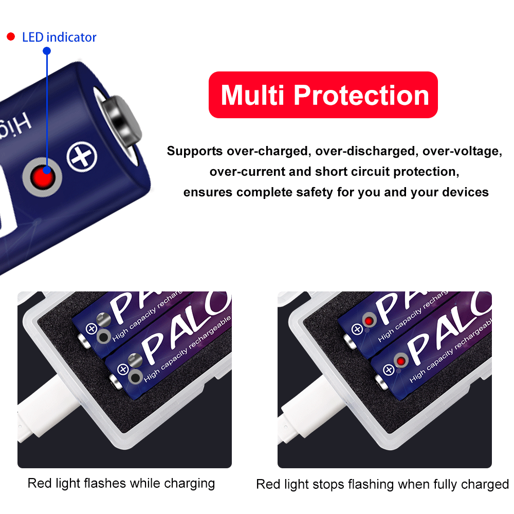 PALO 2800mWh AA1.5V lithium-ion battery 1.5V AA rechargeable pre-charge battery+1.5V AA li-ion battery charger case usb charger