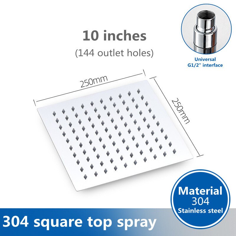 Bathroom 12/10/8/6/4 inch Rainfall Shower Head Stainless Steel Ultra-thin Shower Heads Chrome Finish Round &amp; Square Rain Shower: 10 inch Square