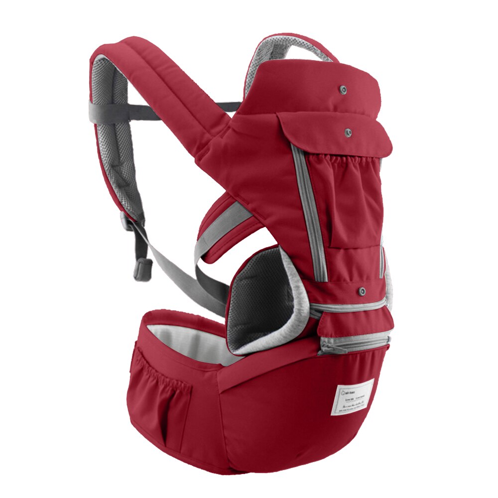 Portabebés con asiento de cadera, desmontable, correa ajustable, bolsillos laterales, portabebés de seguridad, taburete de cintura: Rojo