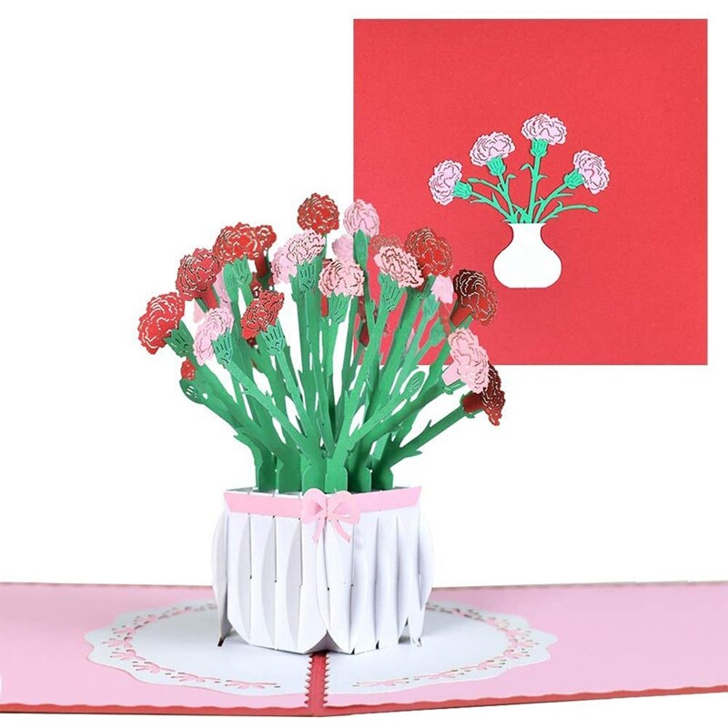 3D Carnation, -Up Flower Card, Mother'S Day Greeting Cards, Anniversary, Birthday, Love, Thanksgiving Day