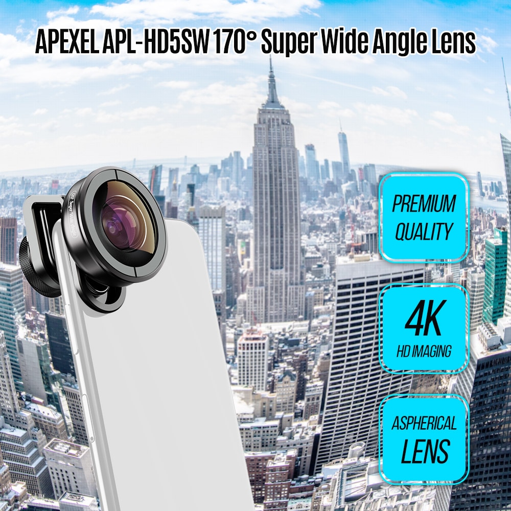 APEXEL APL-HD5SW 170° Super Wide Angle Lens for Dual Lens / Single Lens Smartphone for iPhone Samsung Galaxy Huawei Smartphones