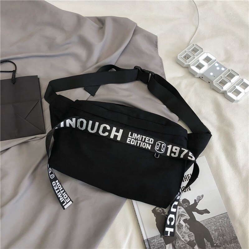 Marca original casal saco de peito moda grande capacidade saco do mensageiro rua personalidade hip hop bolsa de ombro meninas saco casual: Black