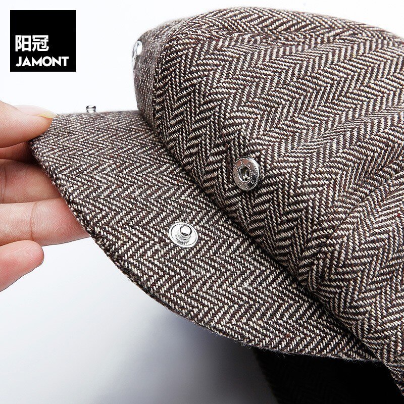 JAMONT Unisex Autumn Winter Newsboy Caps Men And Women Warm Tweed Octagonal Hat For Male Detective Hats Retro Flat Caps chapeau
