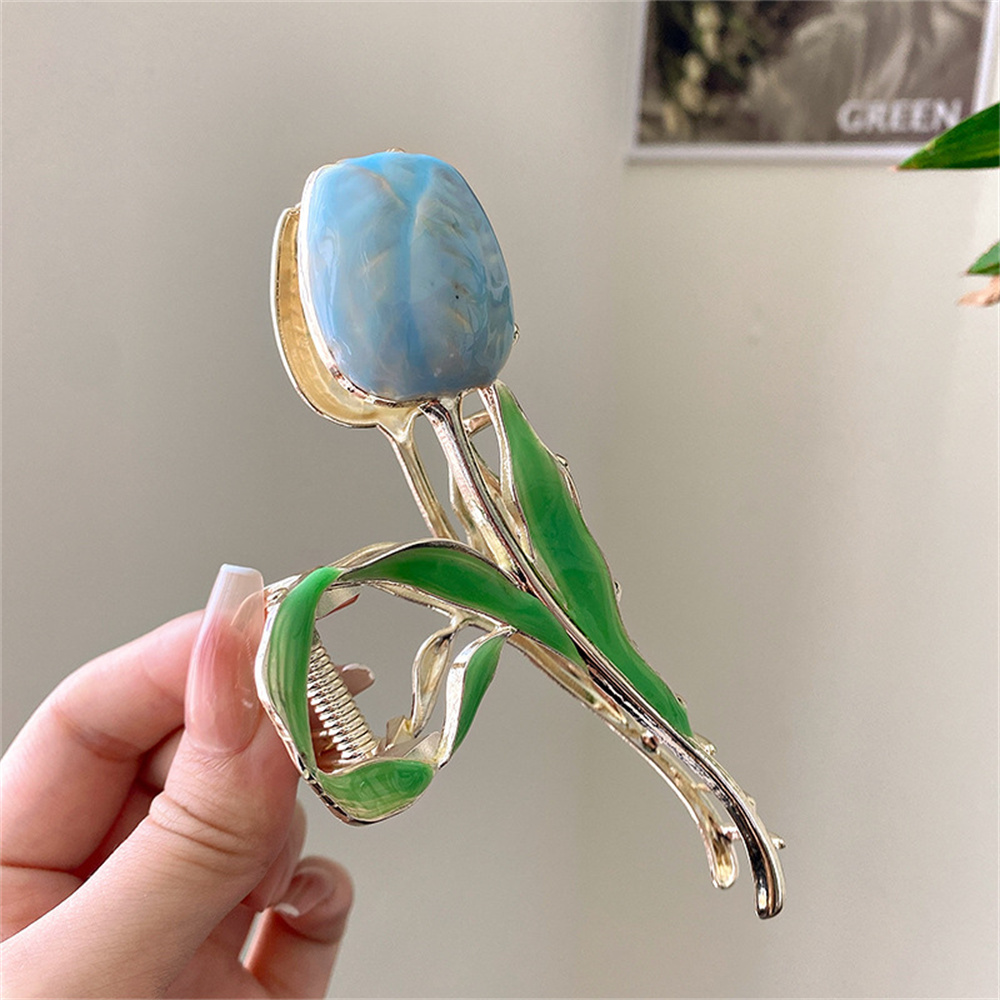 Flower Metal Hair Claw para Mulheres e Meninas, Elegante Multicolor Tulip Hairclip, Ponytail Bun Hairpins, Maquiagem Washing Face, Fashion Gifts: Lavanda