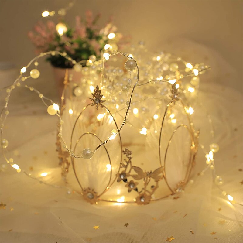 String Lights Battery Operated Pearl Led Koperdraad String Lights Pearlized Fairy Lights Voor Bruiloft Thuis Party Christmas Decor