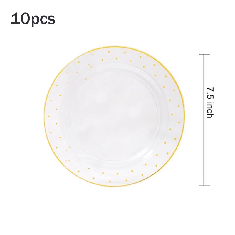 60 stuks/partij bronzing gouden stippen plastic wegwerp servies voor bruiloften, feestjes, plastic bordjes, bekers, gala-feestdecoraties: 10pc-7 inch plaat